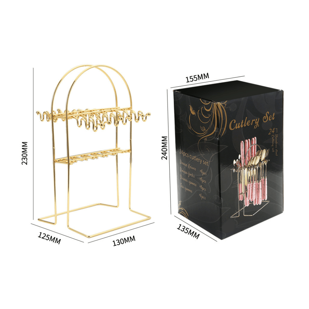 24-Piece Stainless Steel Cutlery Set with Marble Handle