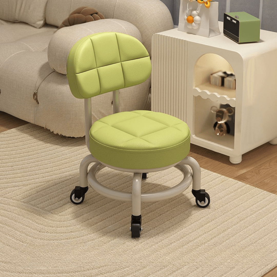 360° Smooth Rotation Rolling Stool with Backrest