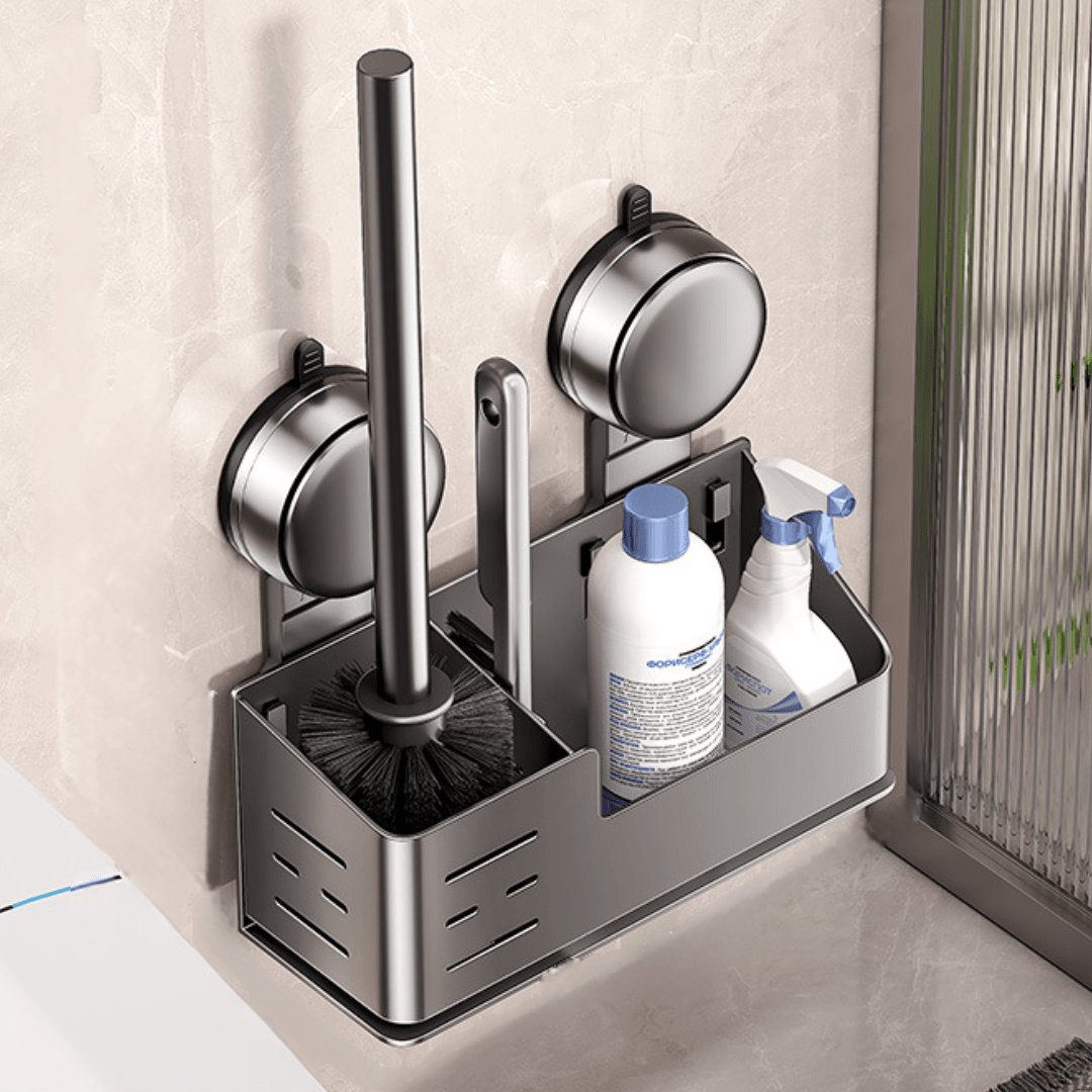 Wall-Mounted Suction Cup Toilet Brush with Storage Holder