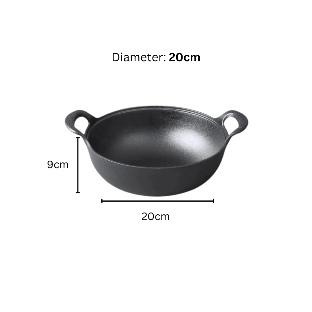 Cast Iron Non-Stick Cooking Pot with Grab Handles And Wooden Lid