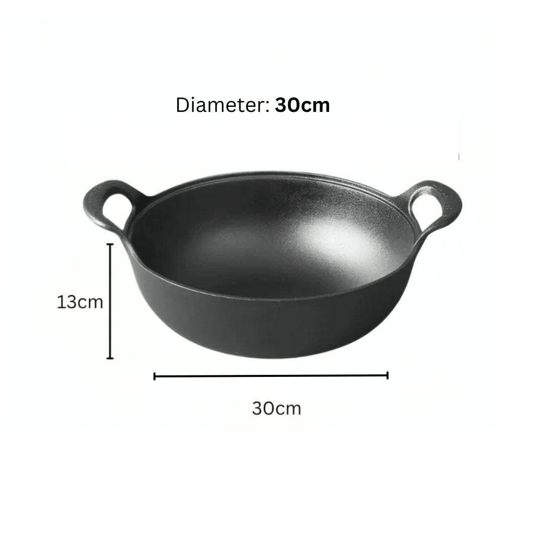 Cast Iron Non-Stick Cooking Pot with Grab Handles And Wooden Lid