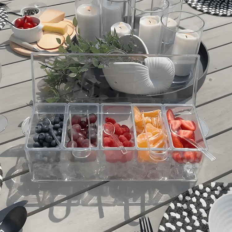 4 Removable Compartments Ice Chilled Condiment Tray
