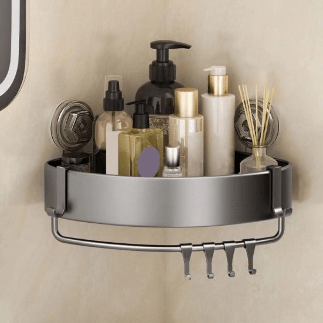 Bathroom Wall Mounted Corner Storage Rack Organizer With Hooks