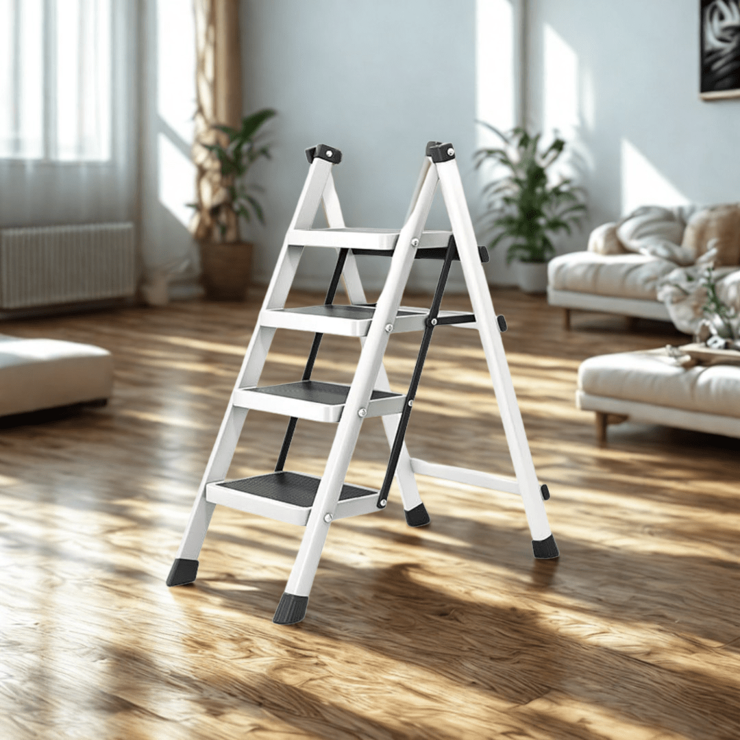 4-Step Foldable Iron Ladder with Anti-Slip Pedals