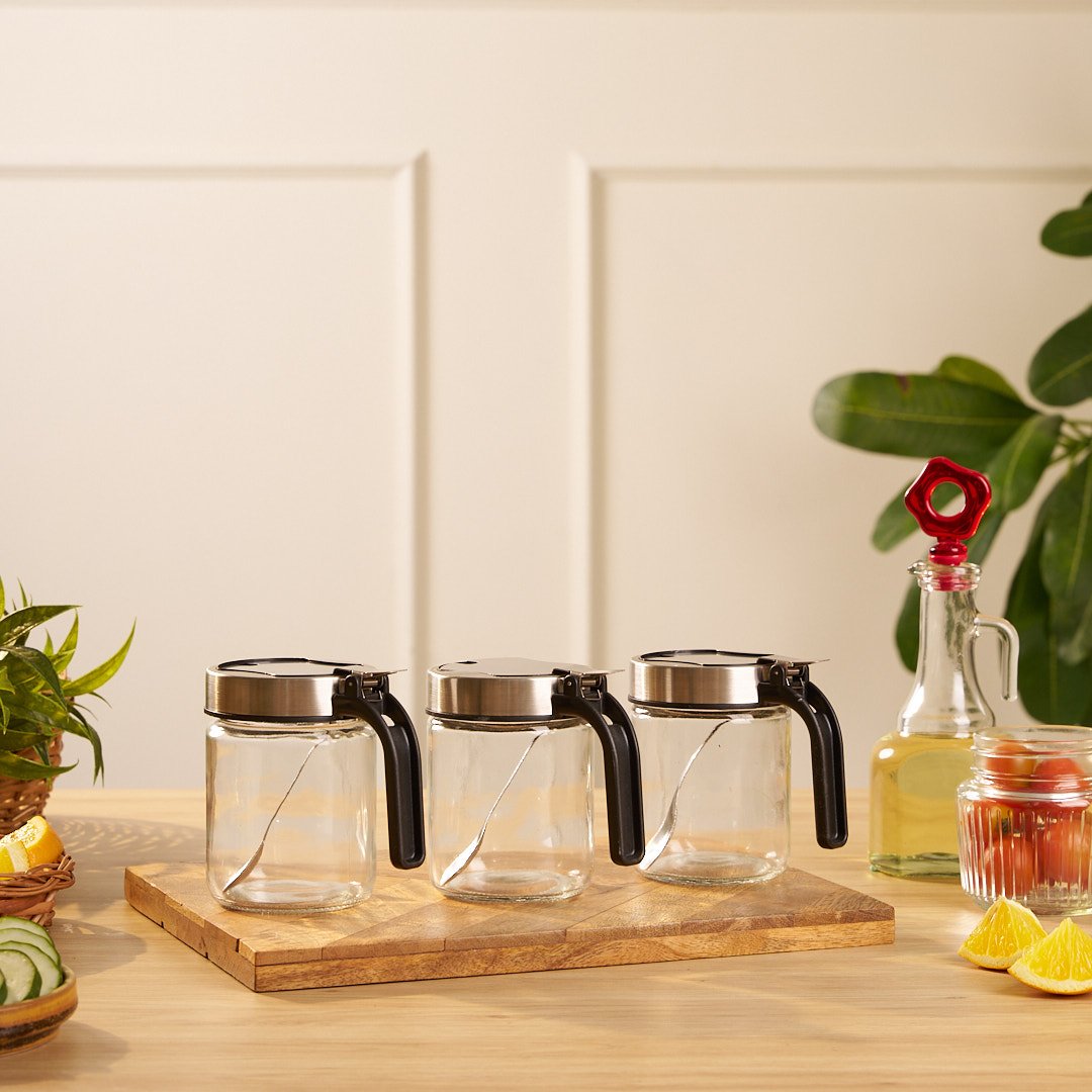 Airtight Glass Storage Containers with Stainless Steel Lid & Spoon