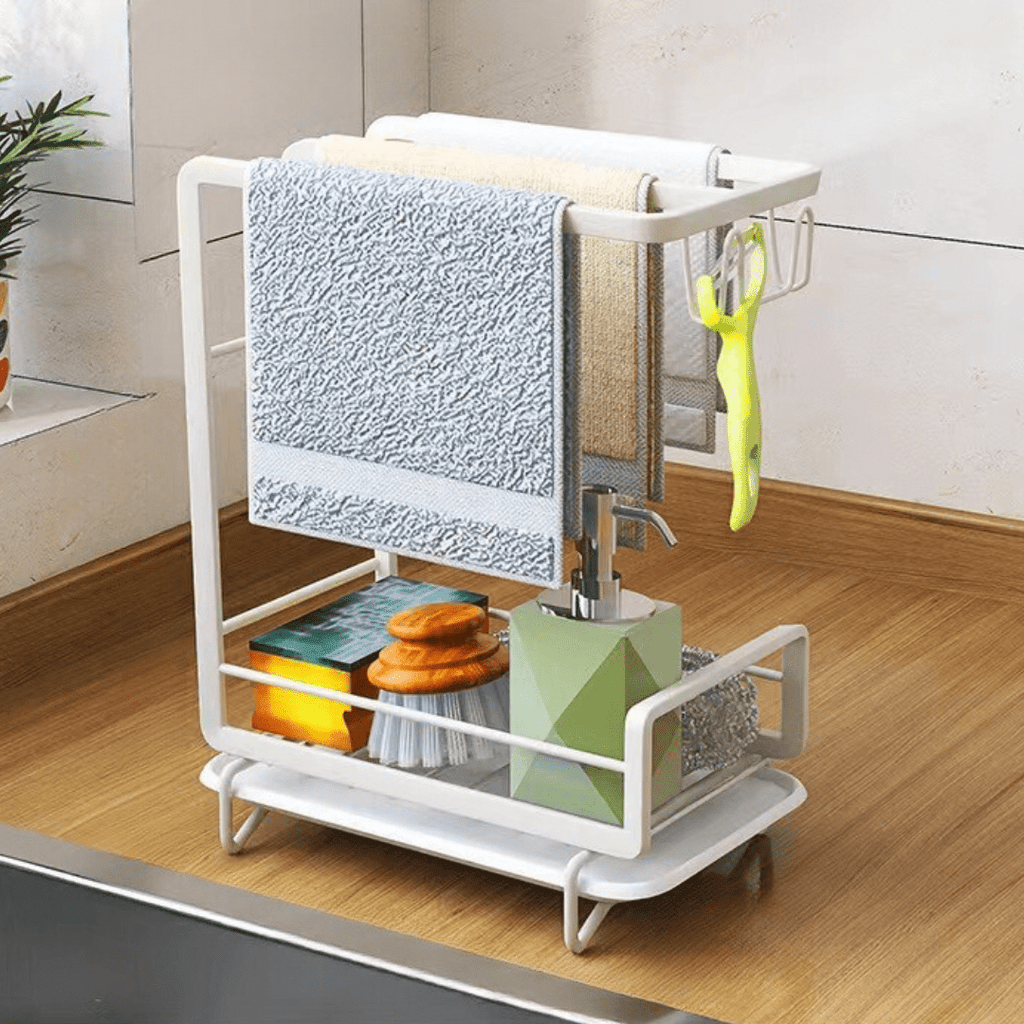 Wall-Mounted Organizer Rack with Hooks & Storage Shelf