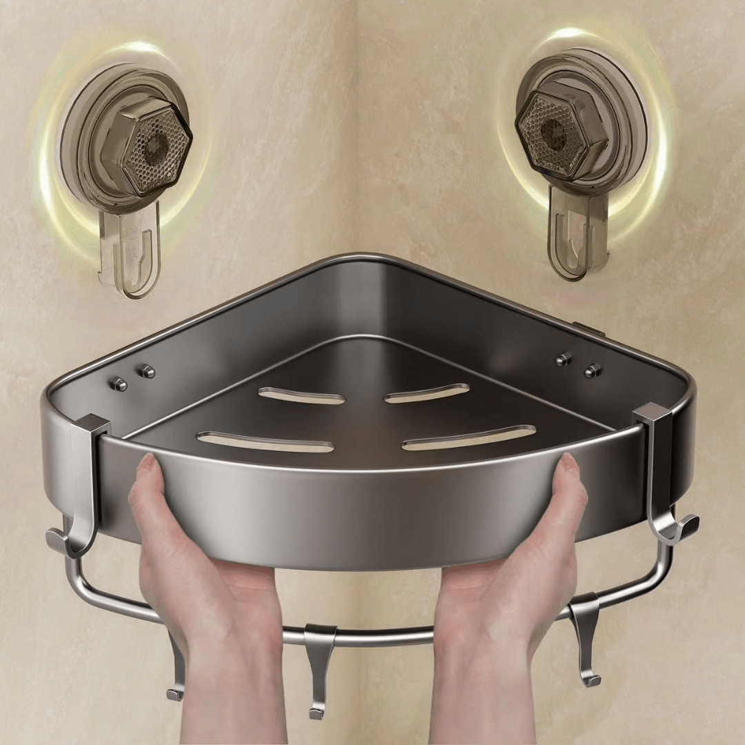 Bathroom Wall Mounted Corner Storage Rack Organizer With Hooks