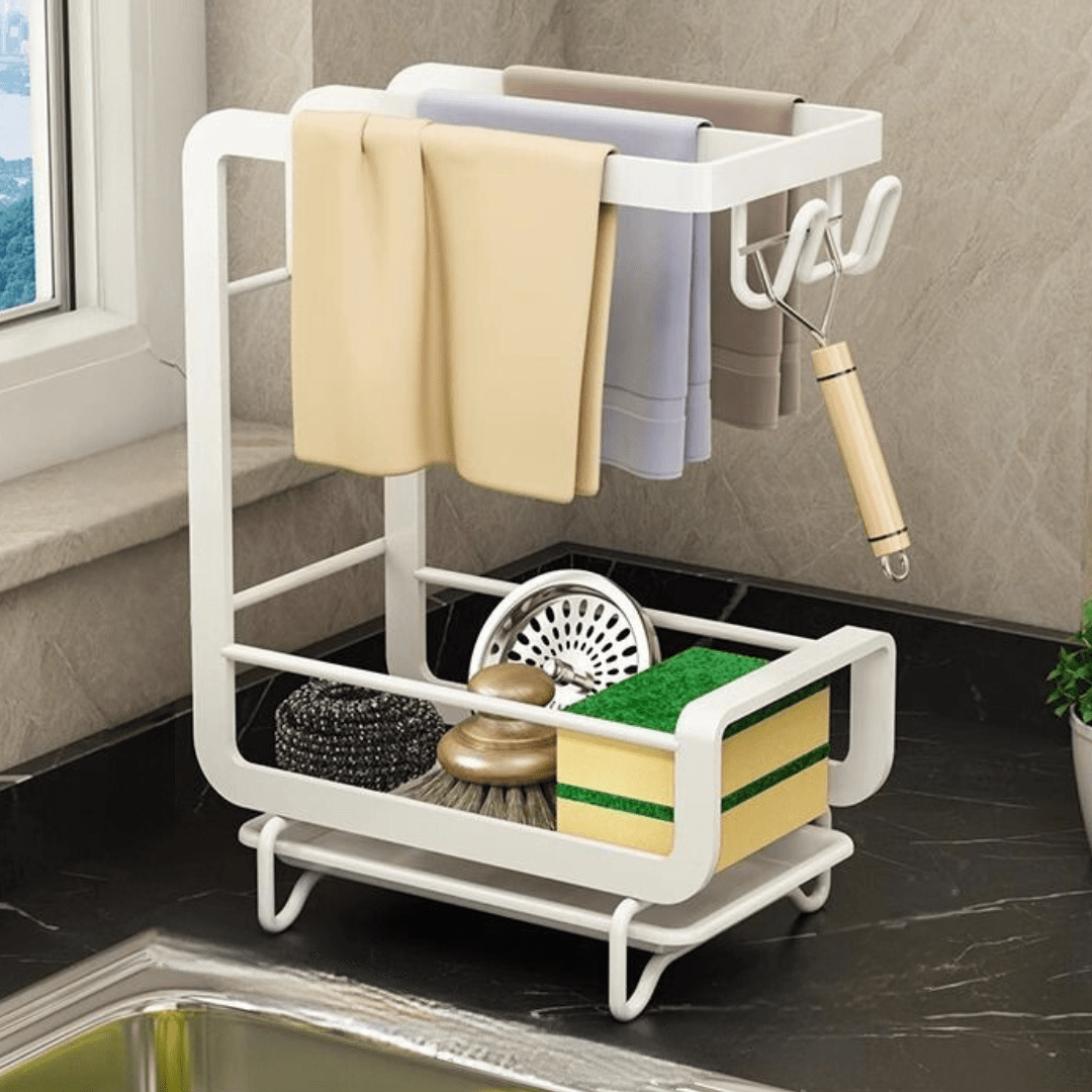 Wall-Mounted Organizer Rack with Hooks & Storage Shelf