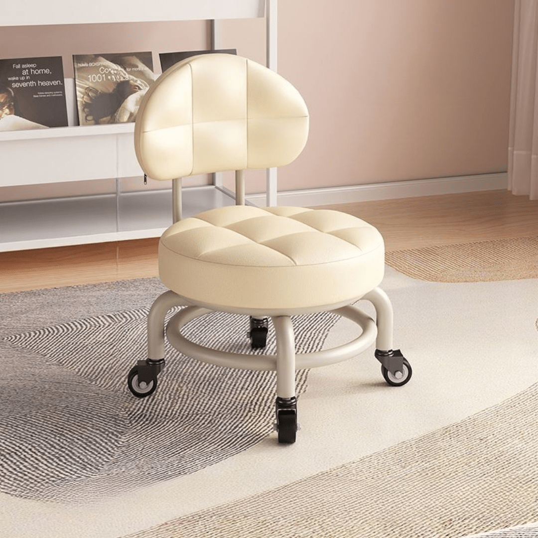 360° Smooth Rotation Rolling Stool with Backrest