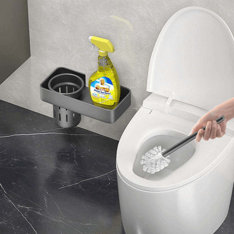 Wall-Mounted Aluminum Toilet Brush Holder with Storage Rack