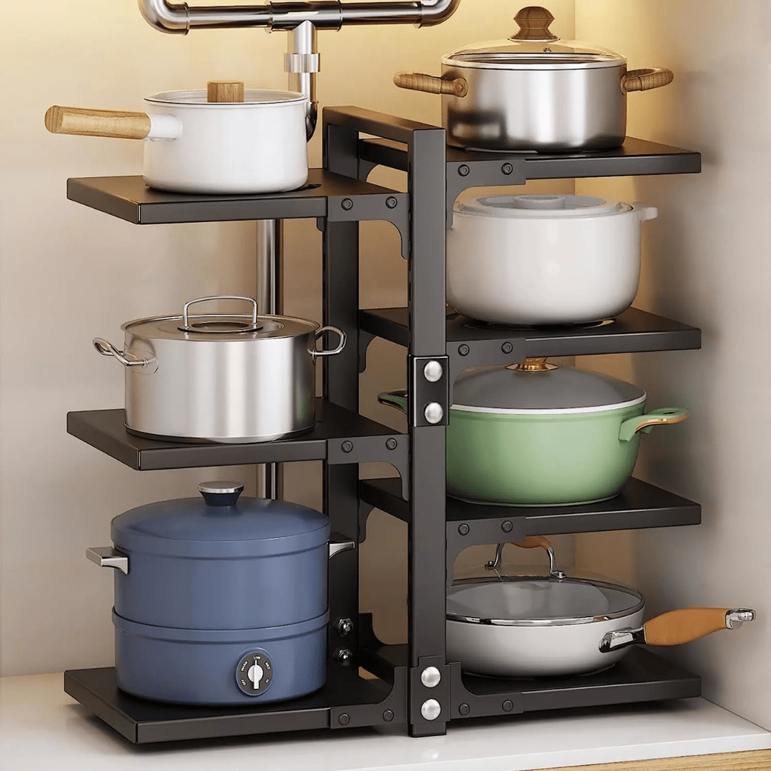 Adjustable 7-Tier Heavy-Duty Pot and Pan Organizer Rack