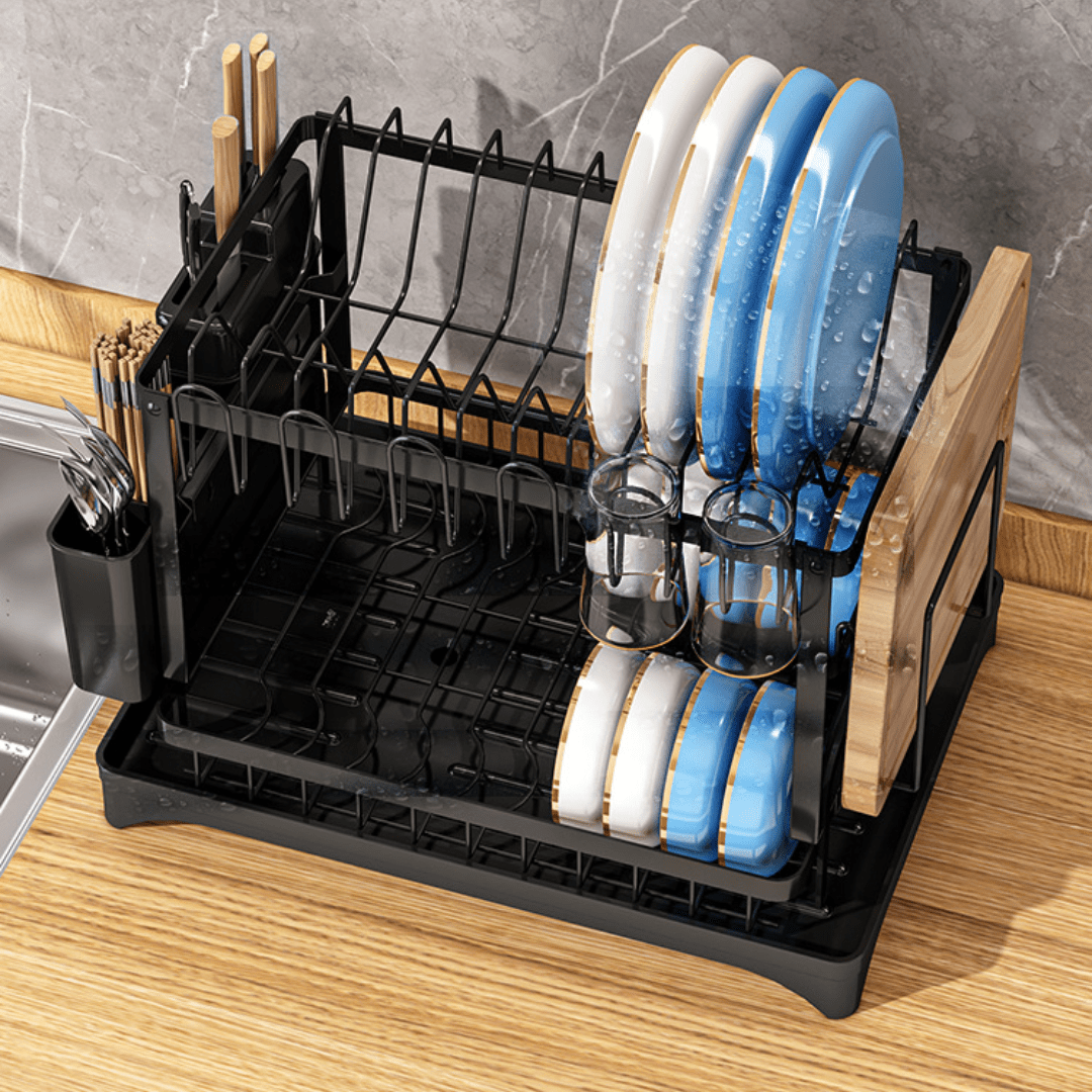 2 Tier Dish Drain Rack with Draining Outlet