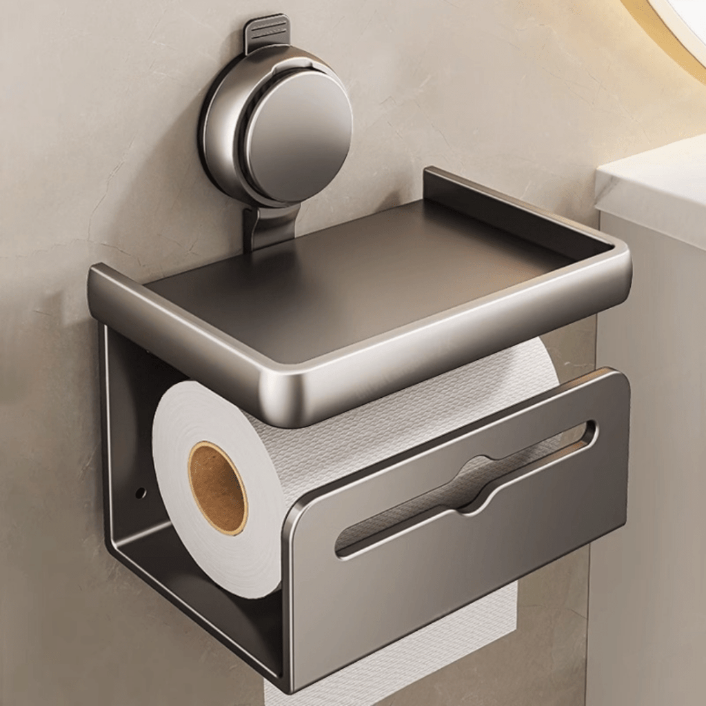 Wall-Mounted Toilet Paper Box with Removable Suction Cup