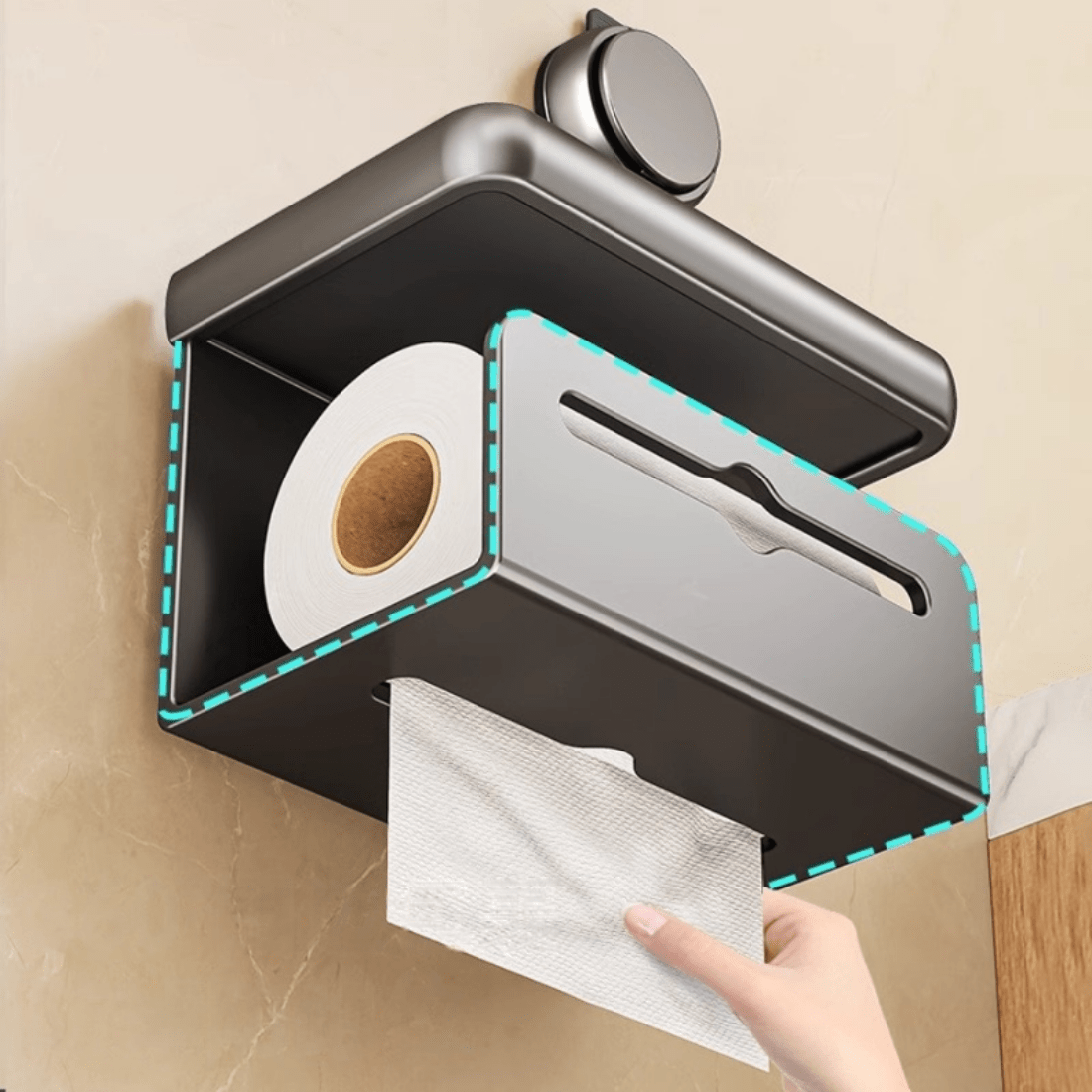 Wall-Mounted Toilet Paper Box with Removable Suction Cup