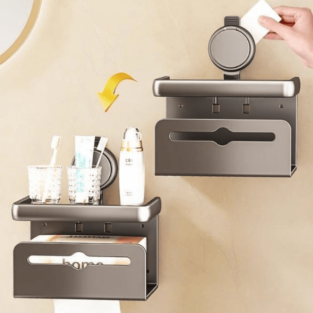 Wall-Mounted Toilet Paper Box with Removable Suction Cup