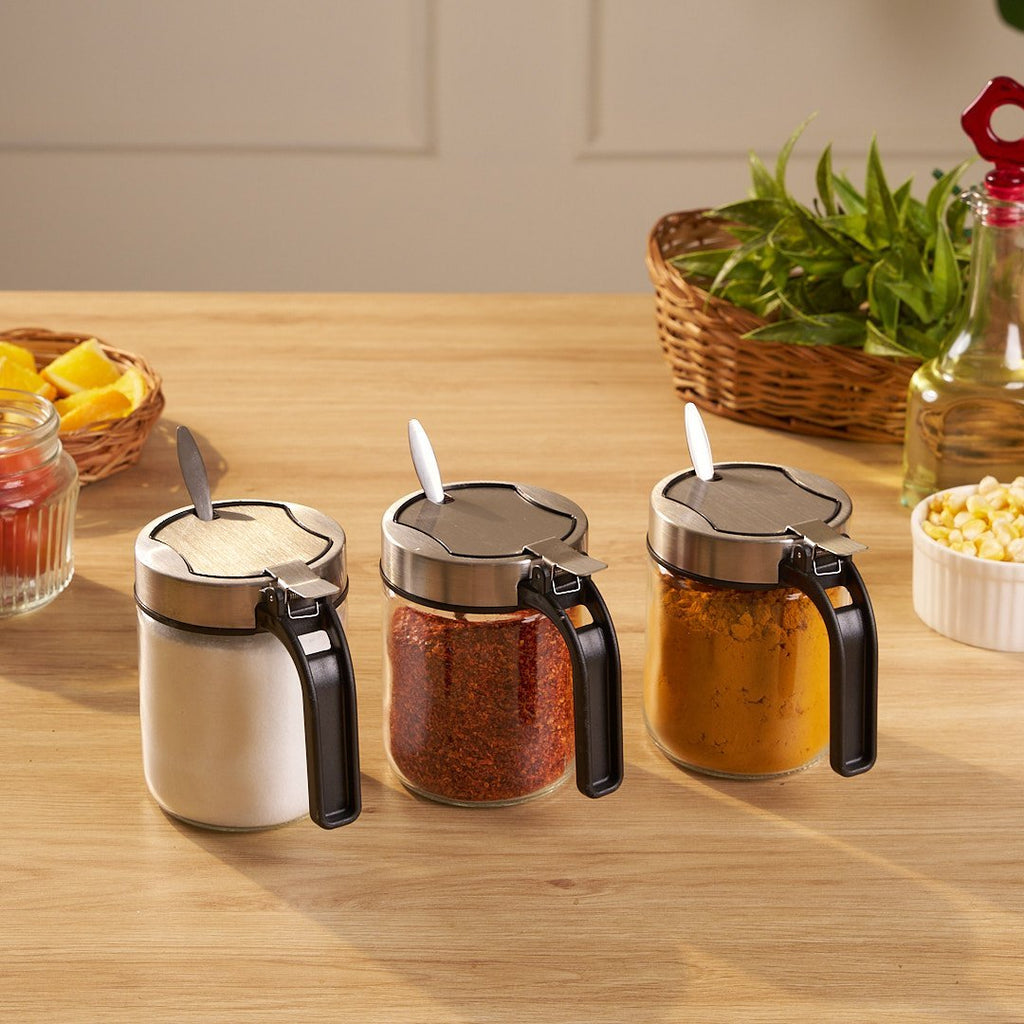 Airtight Glass Storage Containers with Stainless Steel Lid & Spoon