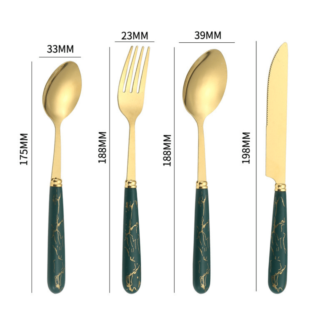 24-Piece Stainless Steel Cutlery Set with Marble Handle