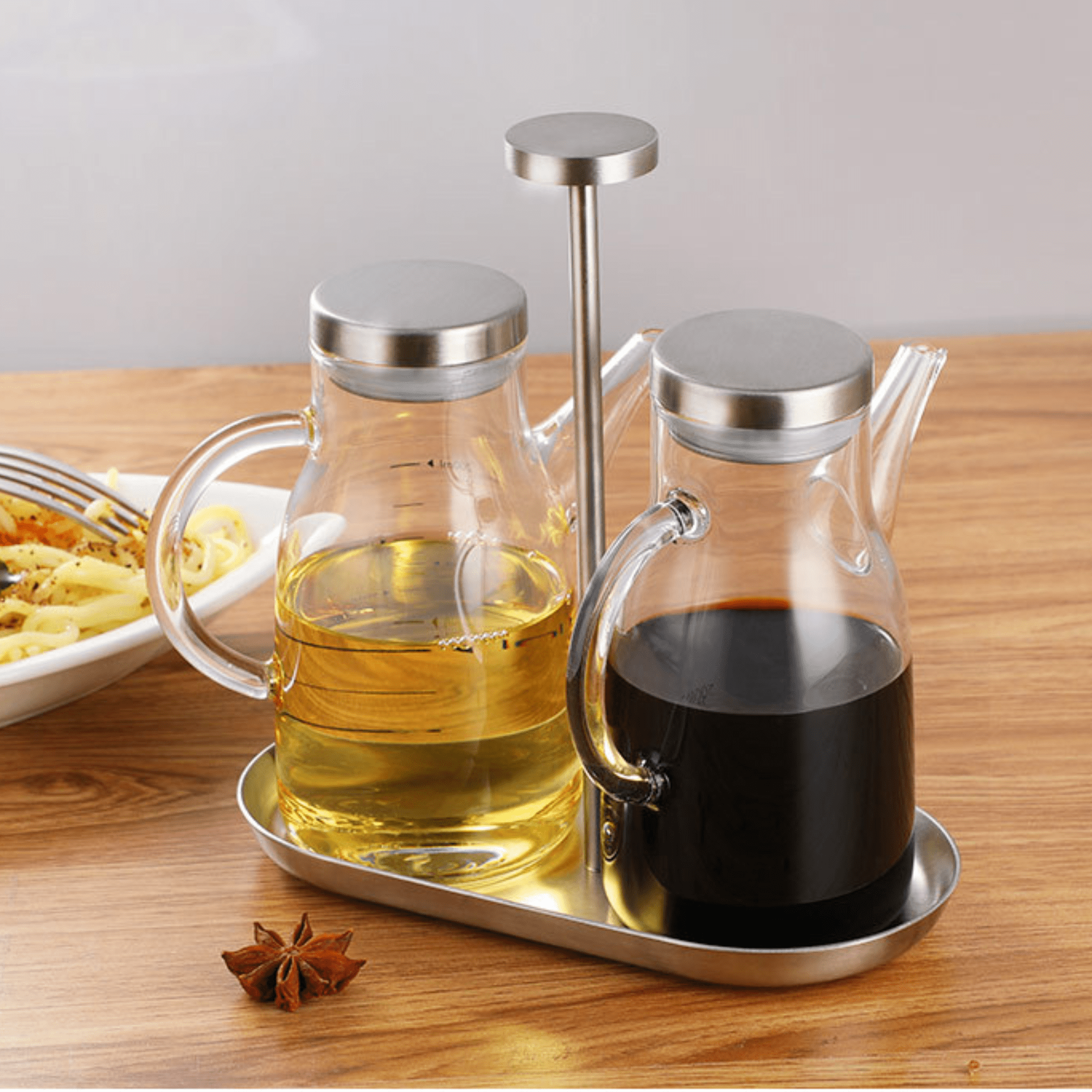 Borosilicate Seasoning Oil Dispenser with Stand Set of 2 (200ml Each)