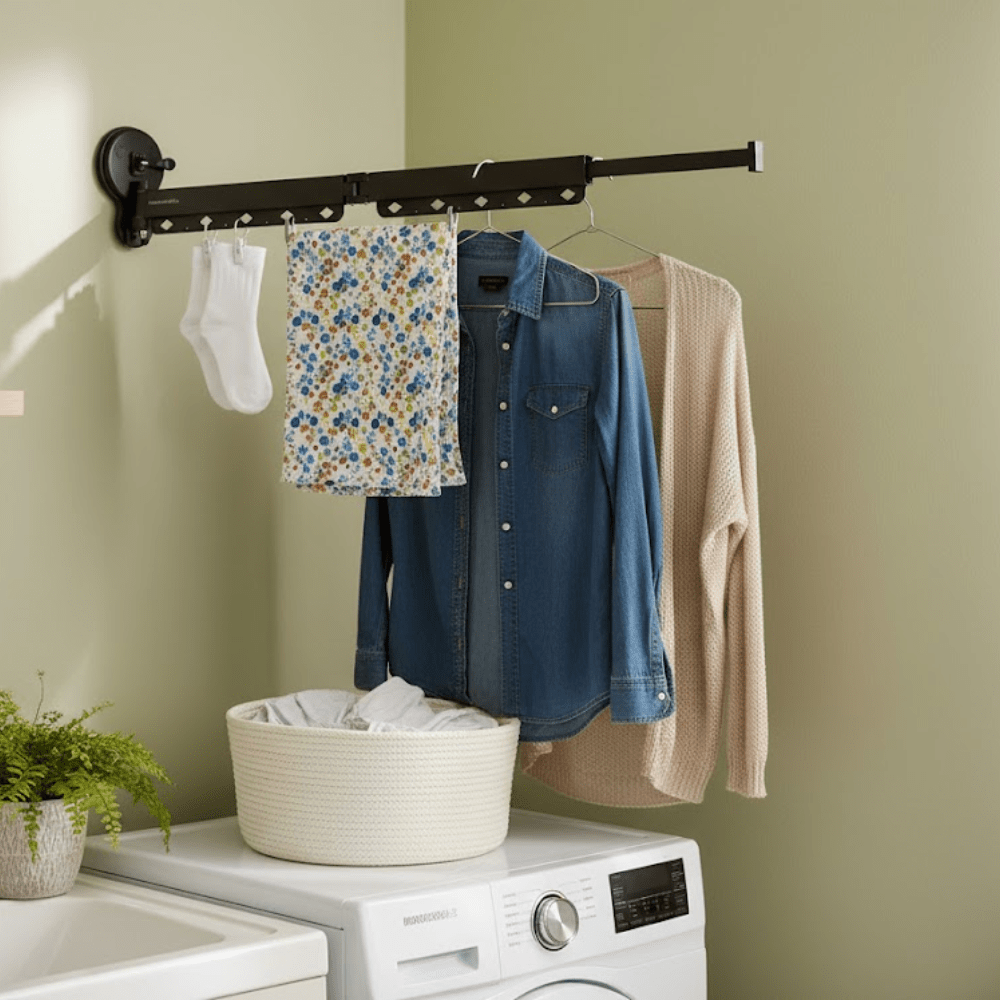 Wall-Mounted Folding Clothes Drying Hanger with Suction Cup