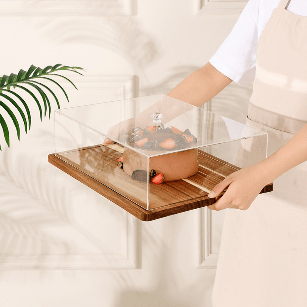 2-in-1 Wooden Dessert Stand with Lid and Serving Tray (43cm)