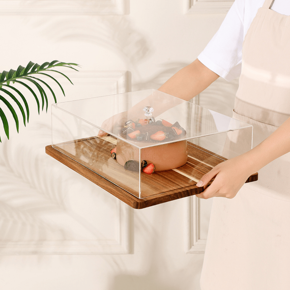 2-in-1 Wooden Dessert Stand with Lid and Serving Tray (43cm)