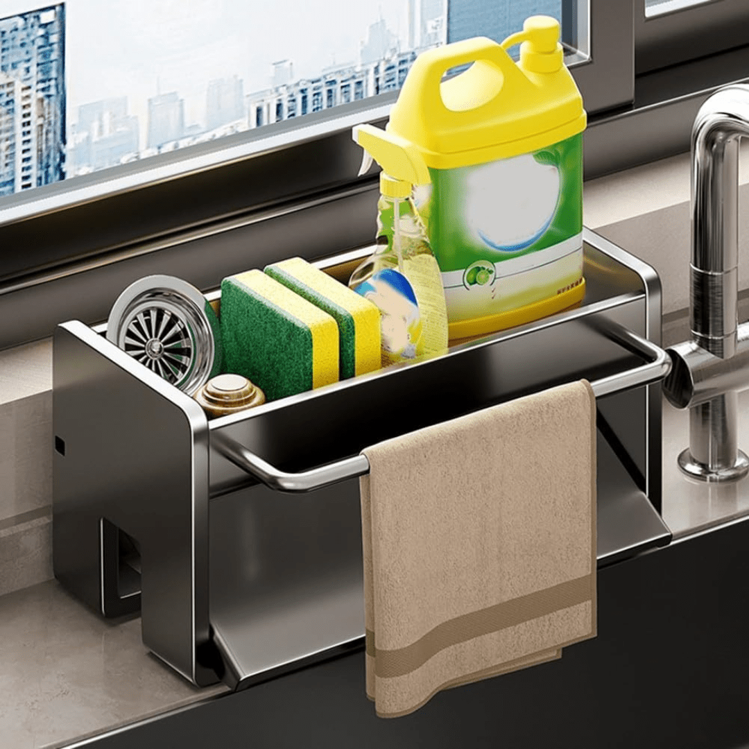 Carbon Steel Sponge & Dishcloth Holder with Auto Drain