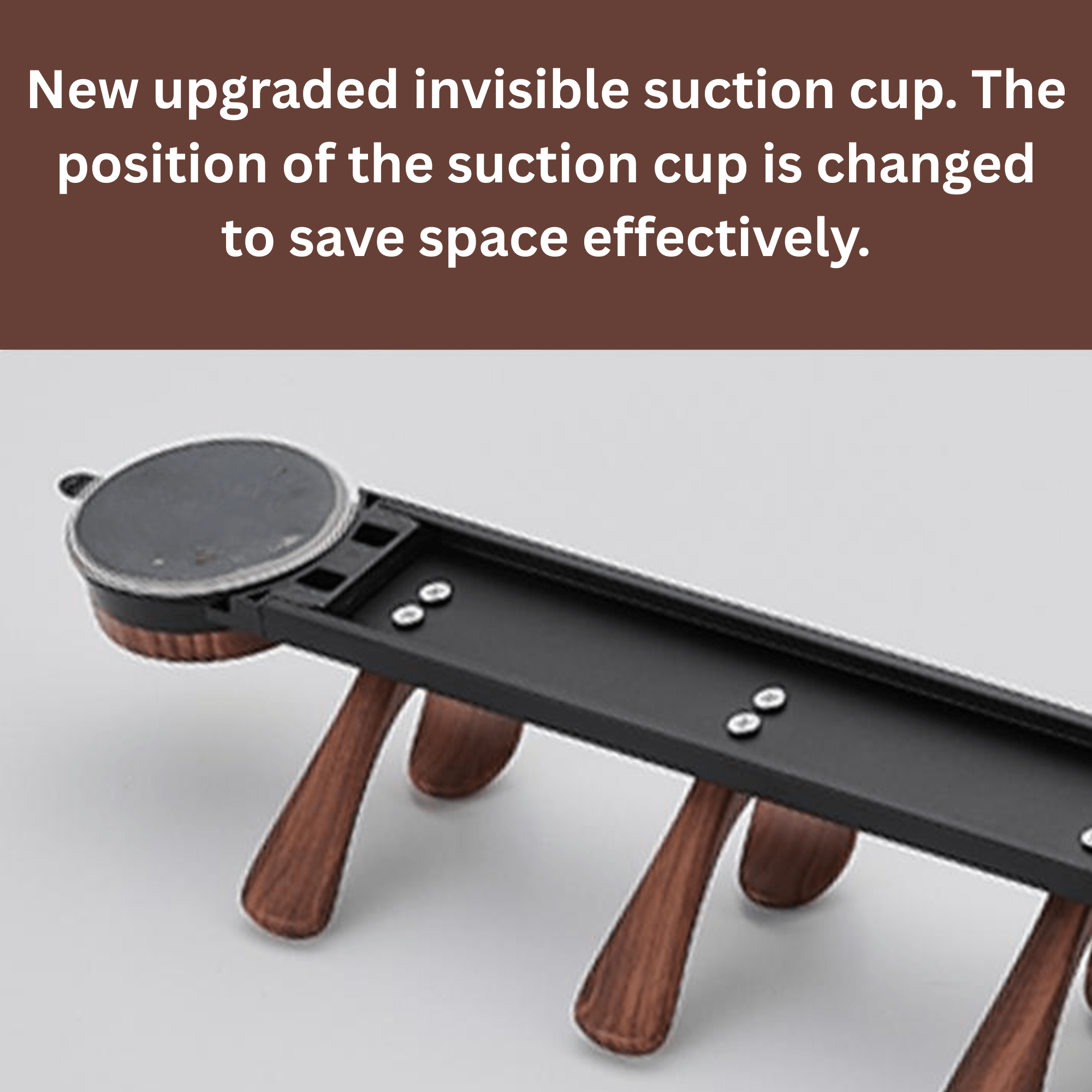 Wall-Mounted 5-Hook Rack with Vacuum Suction and Wood Finish