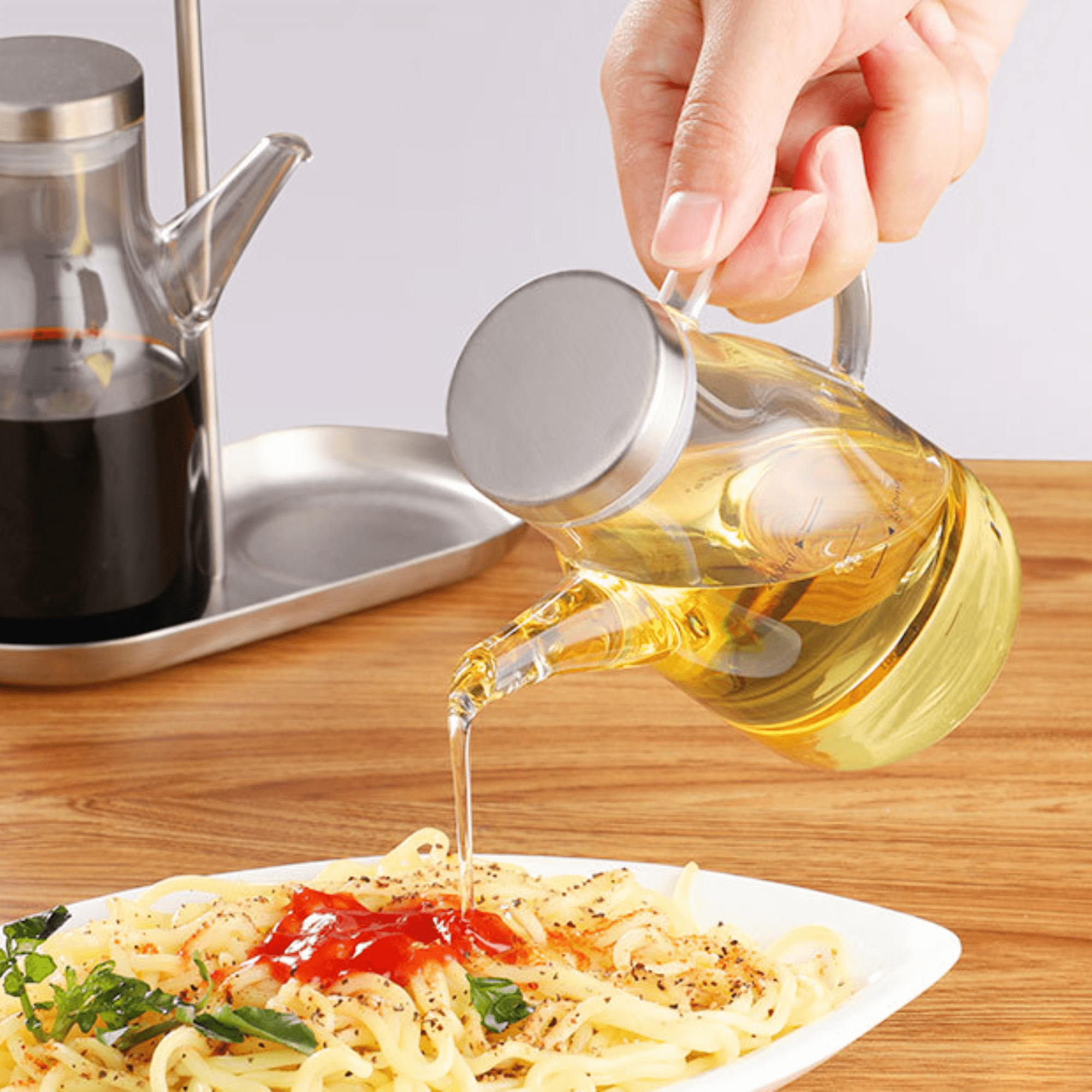 Borosilicate Seasoning Oil Dispenser with Stand Set of 2 (200ml Each)