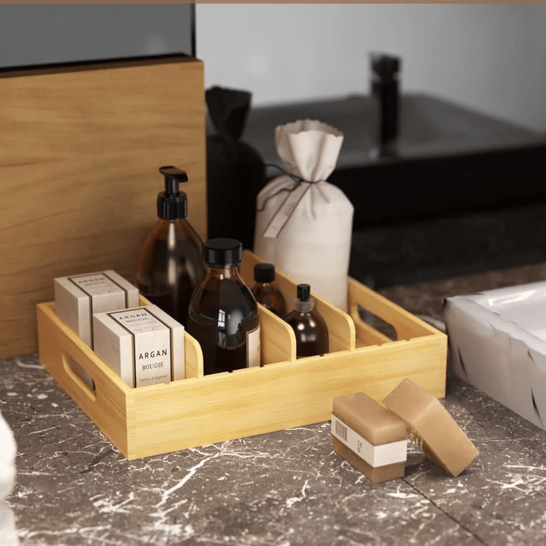 Adjustable Compartment Bamboo Storage Tray
