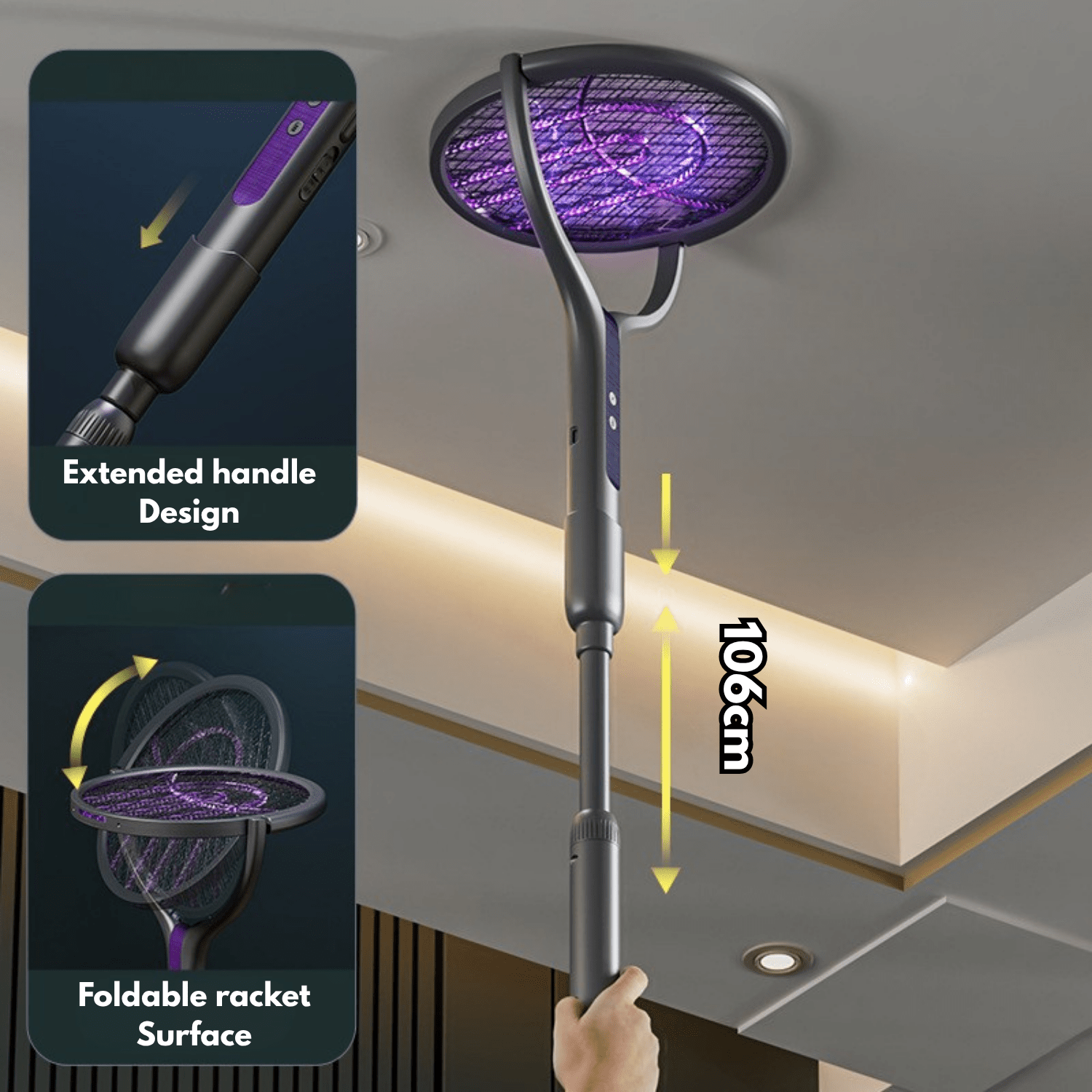 2-in-1 Retractable Electric Mosquito Killer Lamp & Swatter (62cm)