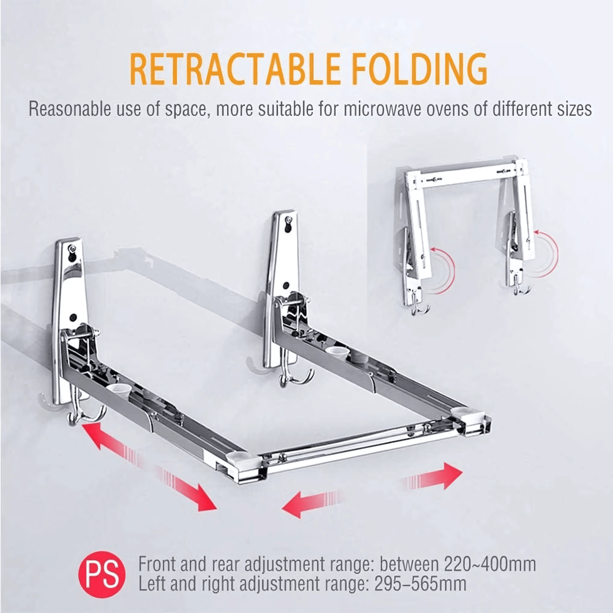 Adjustable Wall-Mounted Stainless Steel Microwave Oven Rack Shelf
