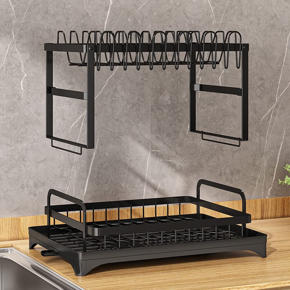 2 Tier Dish Drain Rack with Draining Outlet