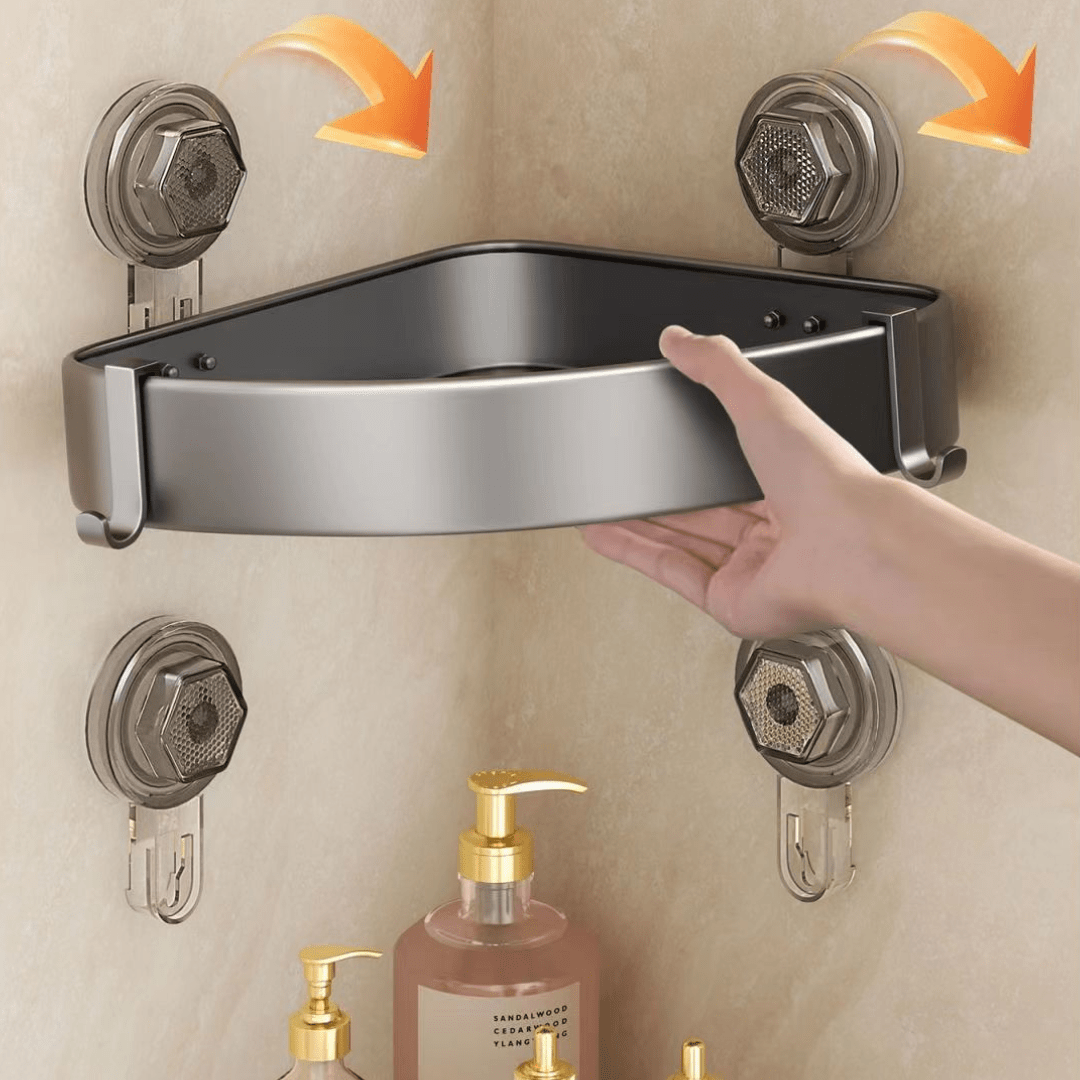 Bathroom Wall Mounted Corner Storage Rack Organizer With Hooks