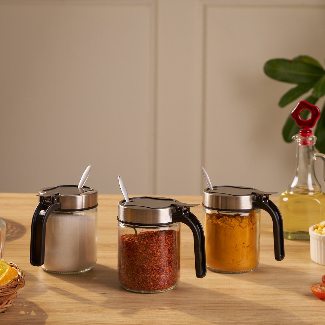 Airtight Glass Storage Containers with Stainless Steel Lid & Spoon