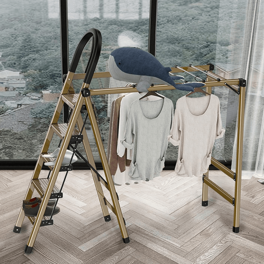 2-in-1 Aluminum 5 Steps Folding Ladder with Drying Rack