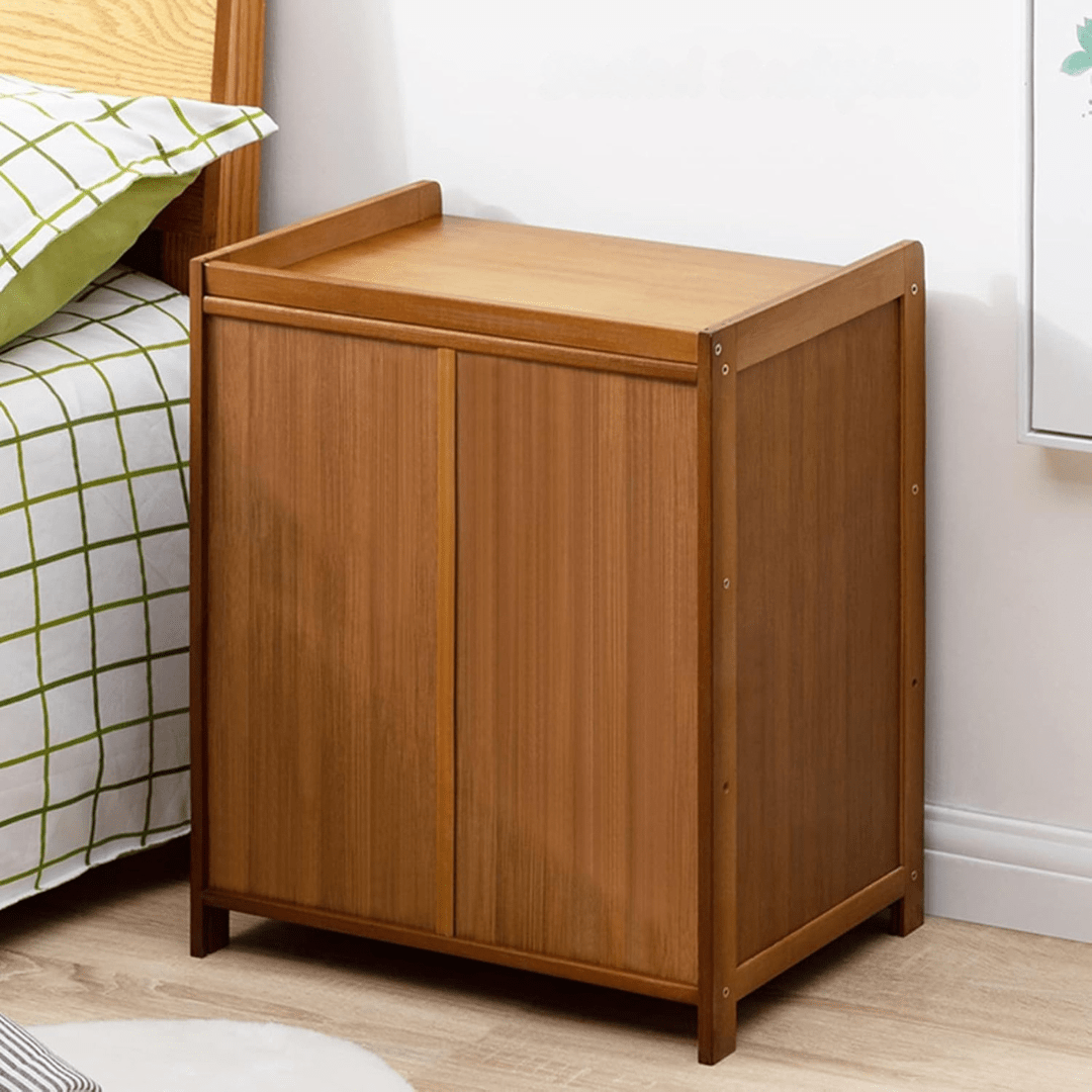 Bamboo Bedside Table with Silent Sliding Drawer & Clear Panel (42cm)