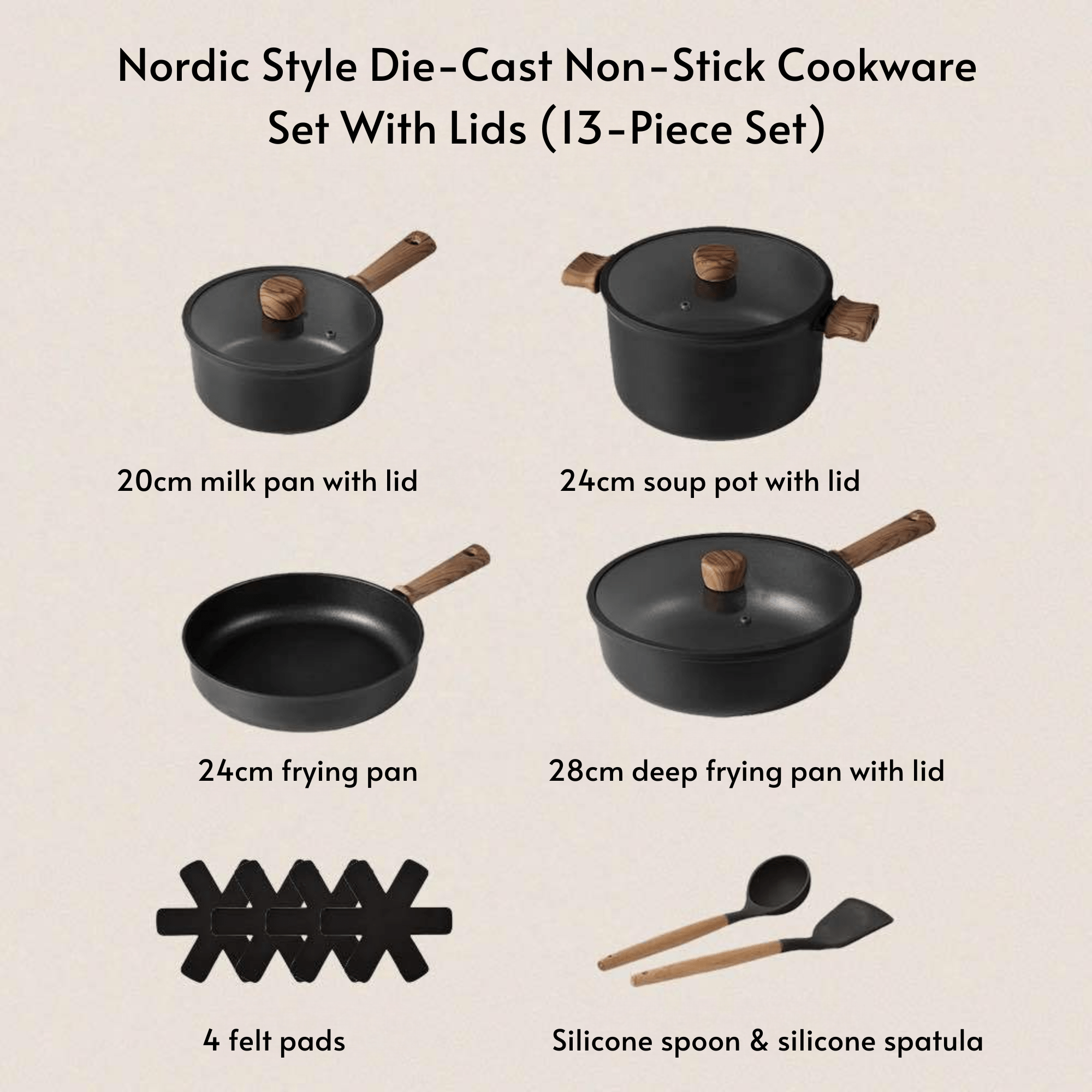 13-Piece Titanium Coated Non-Stick Kitchen Cookware Set
