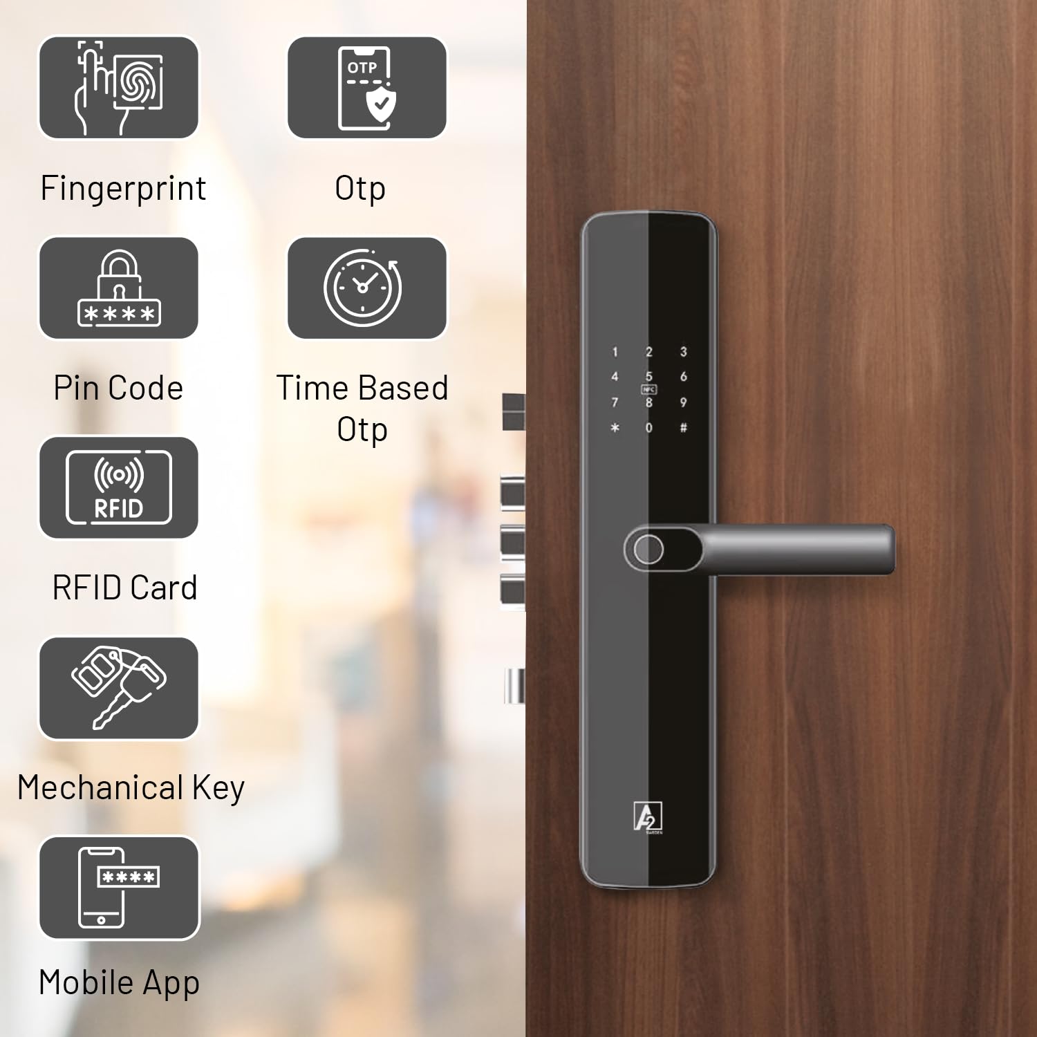 A2 Alpha 10 Smart Digital Door Lock with 7-Way Unlocking Features
