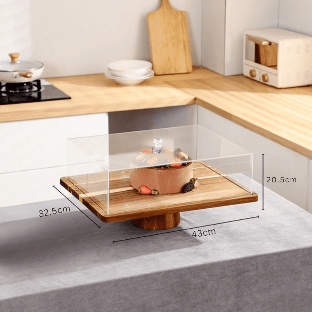 2-in-1 Wooden Dessert Stand with Lid and Serving Tray (43cm)