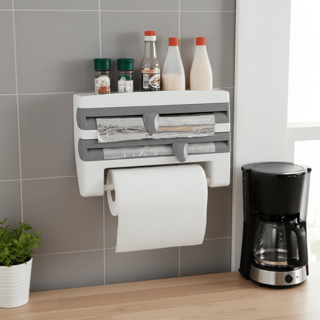 Wall-Mounted Wrap Cutter And Paper Towel Rack