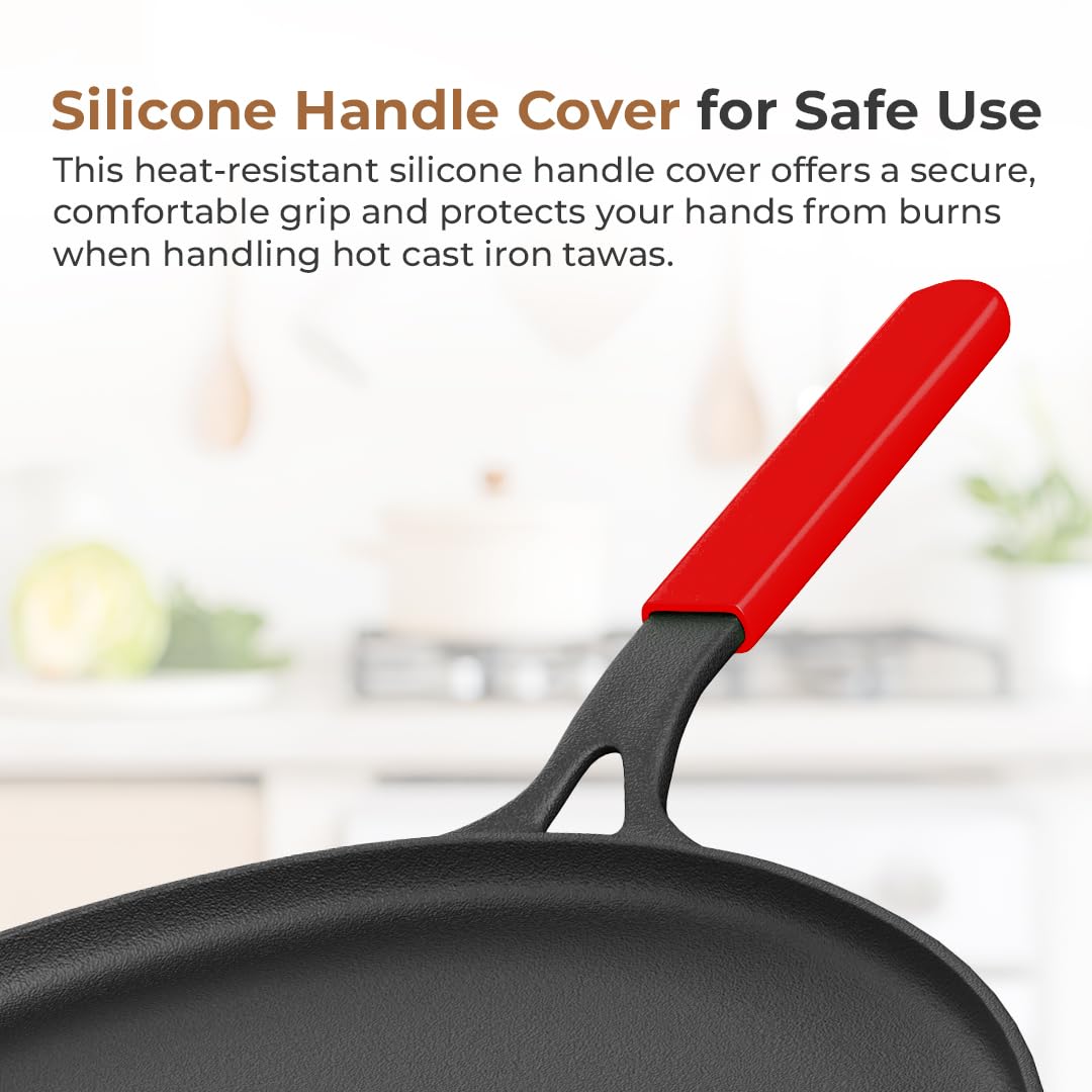 Cast Iron Flat Tawa for Dosa & Roti with Handle Cover (28cm)