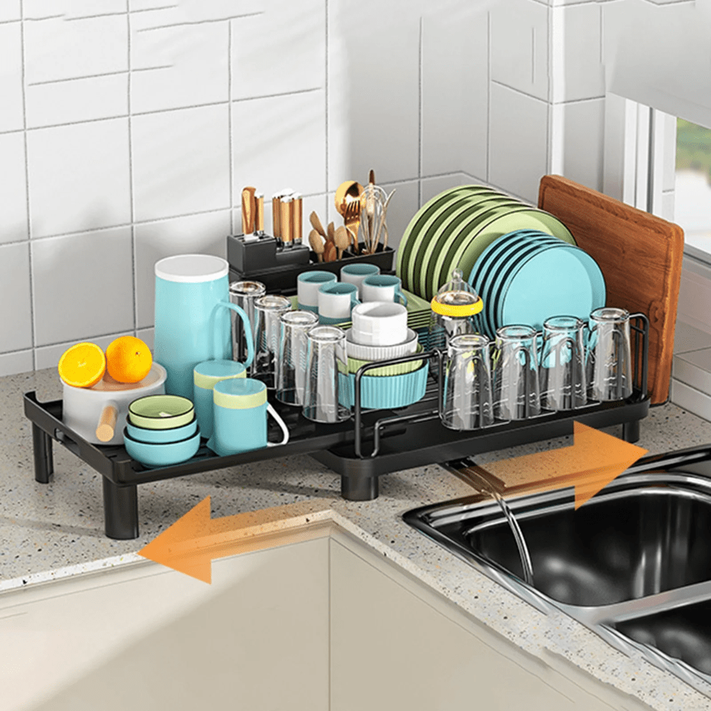 Adjustable Double-Layer Bowl Rack with Drainer (40cm)