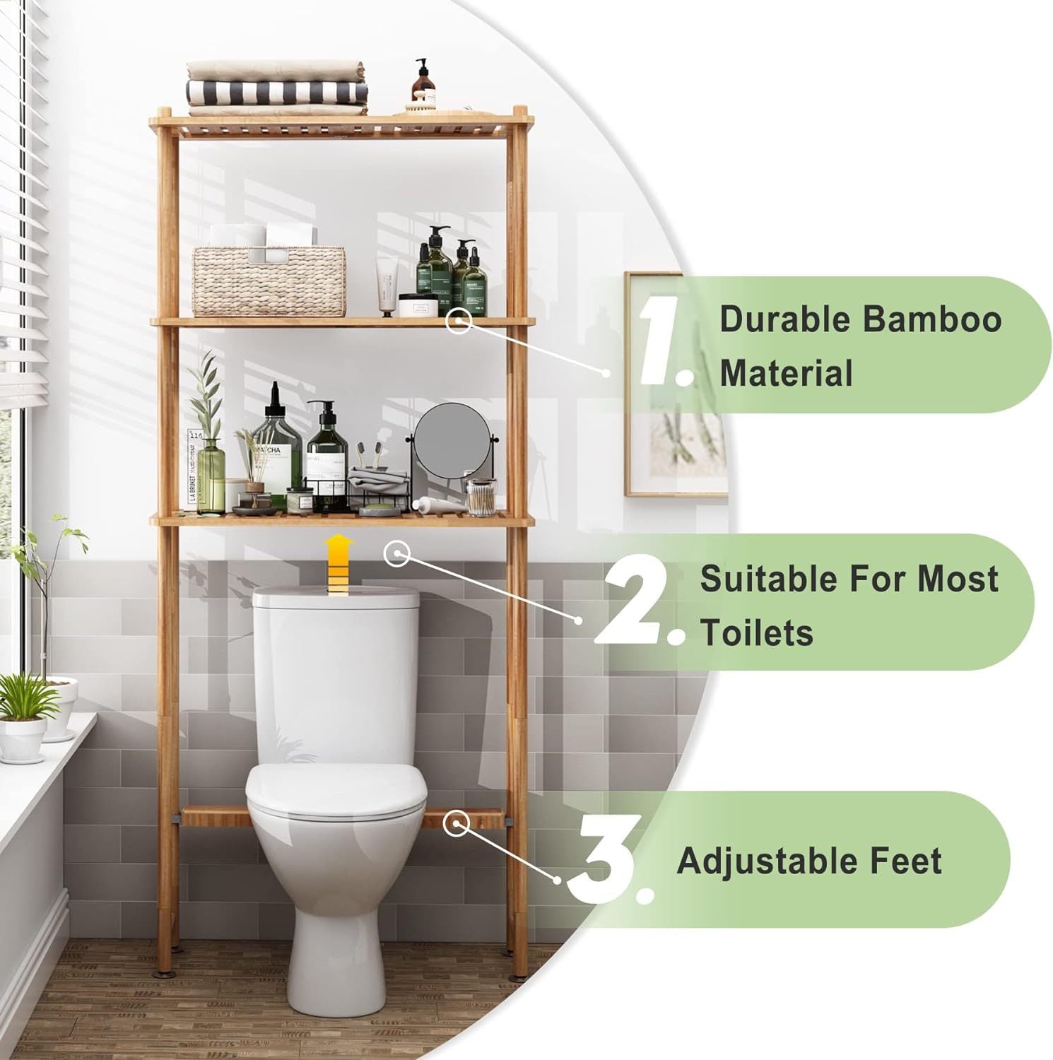 Bamboo Bathroom Storage Rack Over Toilet