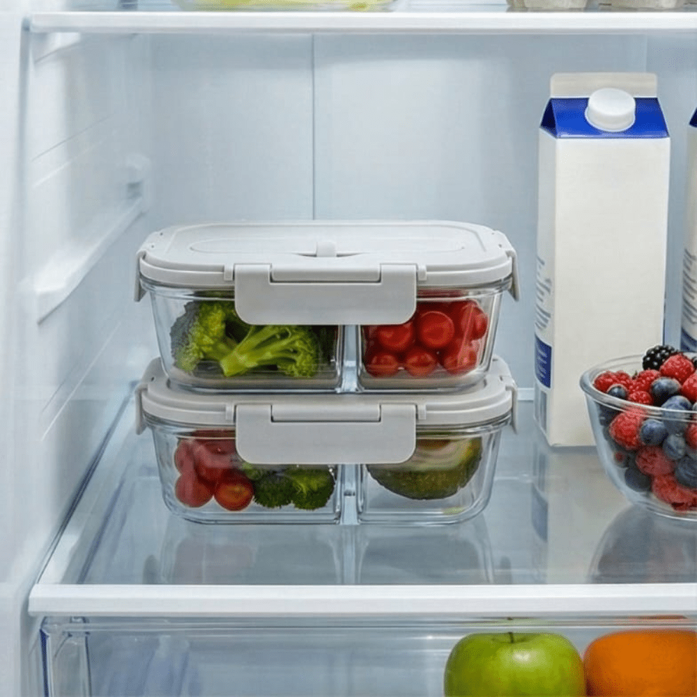 2-Compartment Rectangle Glass Food Container (1050ml)
