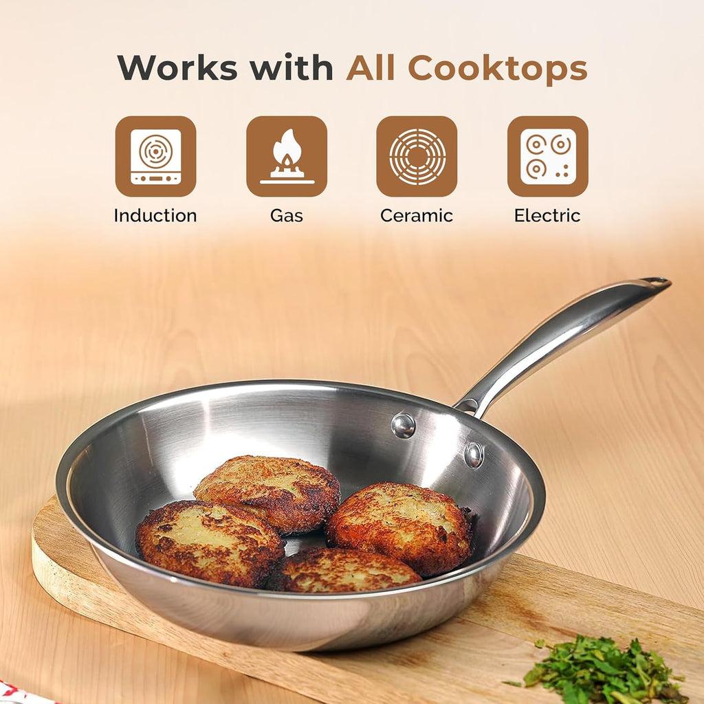 Versatile Tri-Ply Stainless Steel Fry Pan With Lid(24cm)