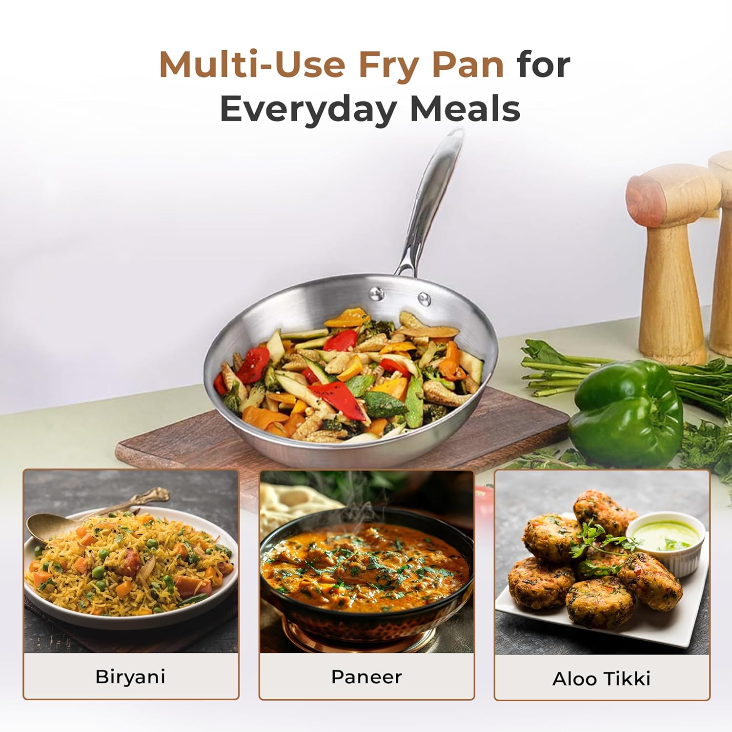 Versatile Tri-Ply Stainless Steel Fry Pan With Lid(24cm)