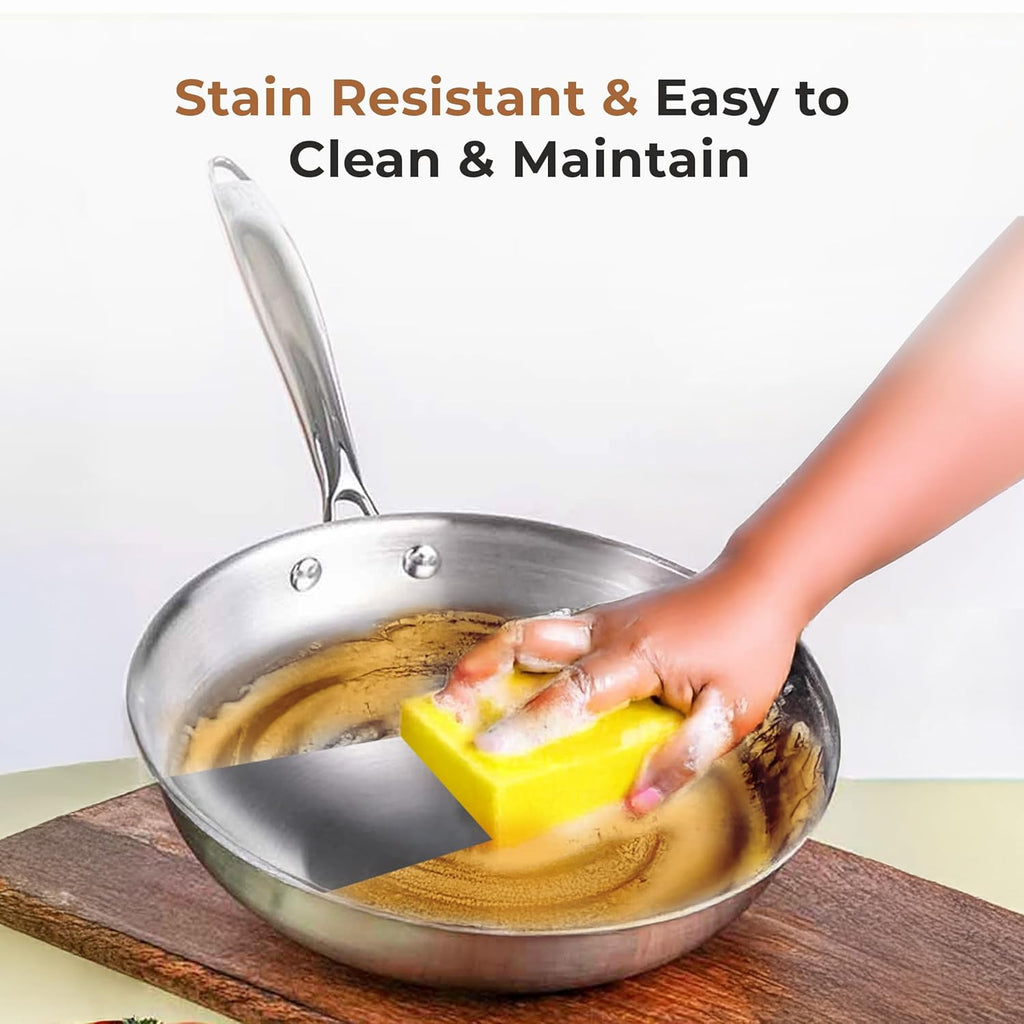 Versatile Tri-Ply Stainless Steel Fry Pan With Lid(24cm)