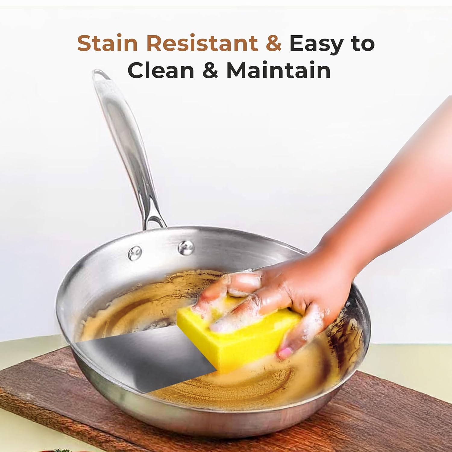 Versatile Tri-Ply Stainless Steel Fry Pan With Lid(24cm)