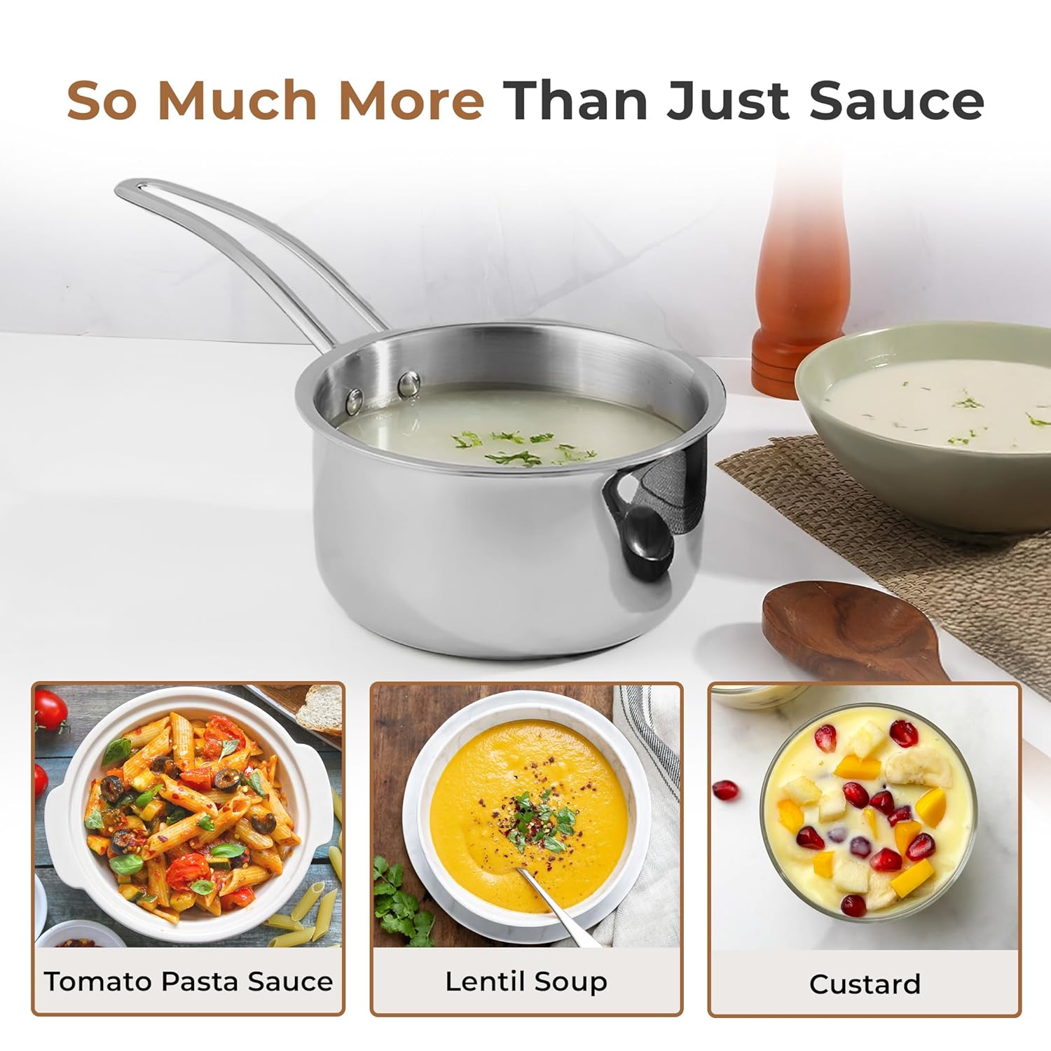 Versatile Tri-Ply Stainless Steel Saucepan with Lid(16cm)