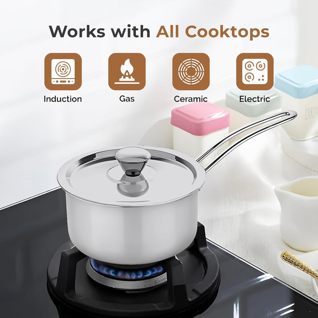 Versatile Tri-Ply Stainless Steel Saucepan with Lid(16cm)